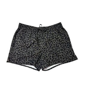 Half Moon Women's Medium Athletic Shorts, Green and Black Leopard Print, Running